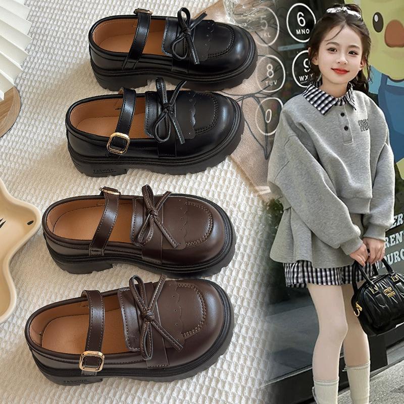New Spring and Autumn Girls' Fashionable British Style Soft-soled Leather Shoes