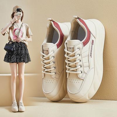 Женские повседневные кроссовки на платформе, дышащие туфли из искусственной кожи, удобные нескользящие кроссовки на шнуровке для женщин, массивные теннисные кроссовки