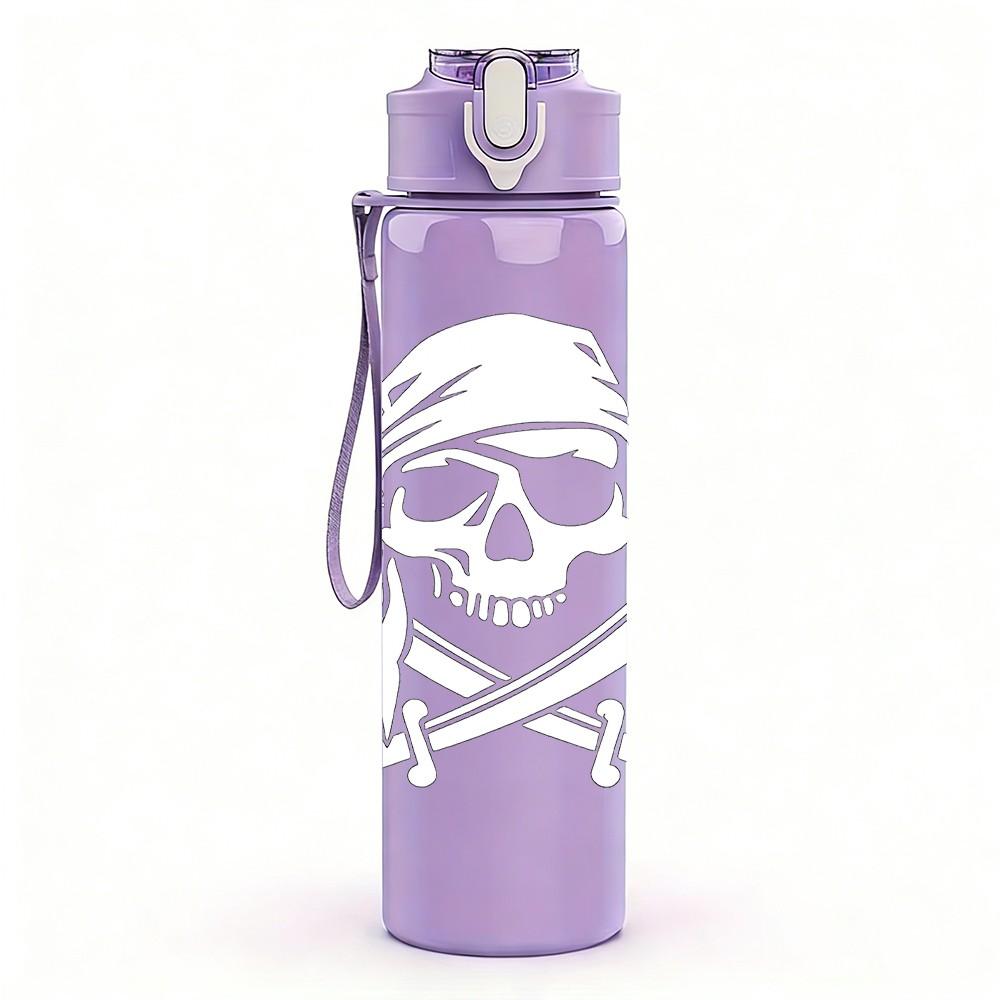 1PC Pirate Skull Sword Sketch Print 750ml Color Plastic Sports Water Bottle Leakproof Flip Straw Lid Suitable for Sports Office Home Use