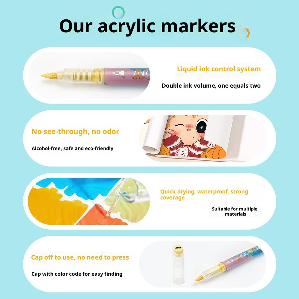 Soft Head Macaron Color Student Children Graffiti Impermeable Paper Stackable Drawing Set Acrylic Marker Pen
