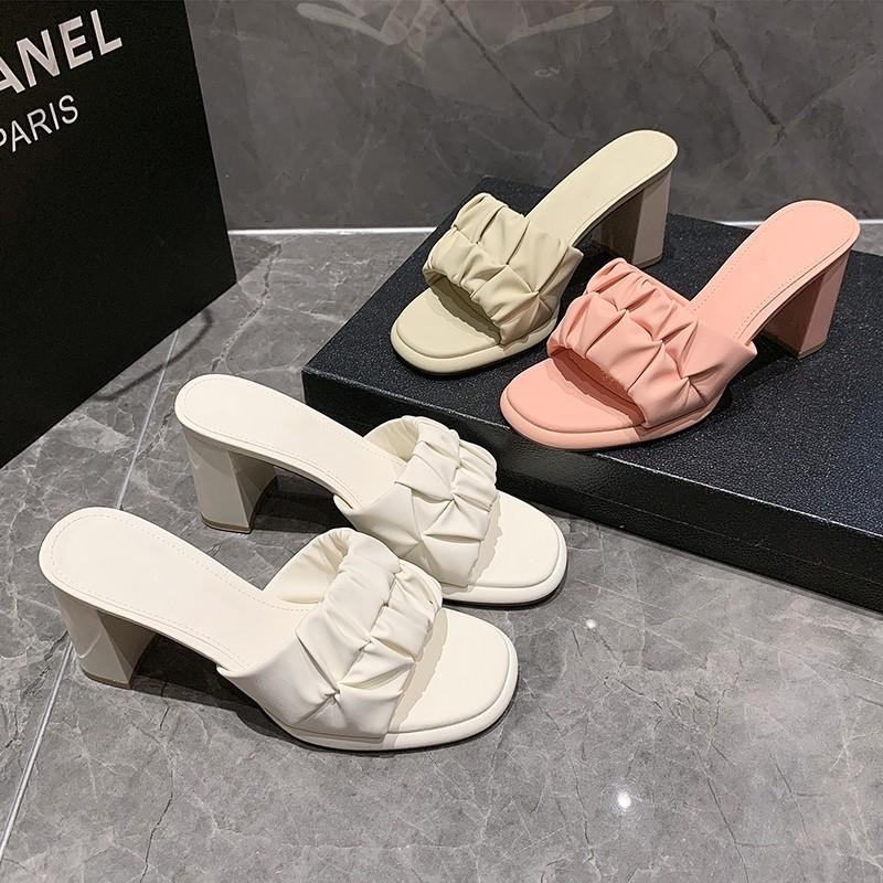 Fashion New Style Luxury Women's Fashion High-heeled Casual Women Fish Mouth Shoes Ladies Shoes Square Toe Women's Slipper Zapatos Mujer