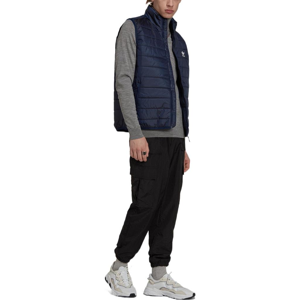 Adidas Originals Padded Puffer Solid Color Striped Logo Zip Stand Collar Vest Men Vests Blue HL9216