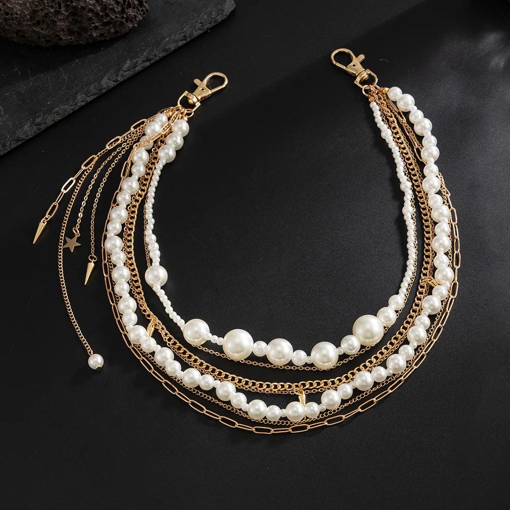 Exquisite Luxury Imitation Pearl Trousers Hipster Pant Jean Keychain for Men Punk Trousers Jeans Keyring Hiphop Jewelry