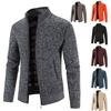 Autumn/Winter New Plush and Thickened Stand Collar Jacket Jacket Half High Neck Knitted Cardigan Sweater for Men