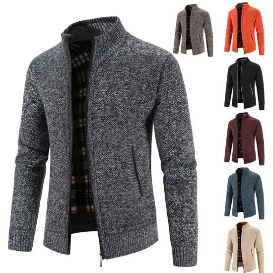 2024 Autumn/Winter New Plush and Thickened Stand Collar Jacket Jacket Half High Neck Knitted Cardigan Sweater for Men