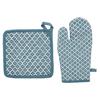 Printed Glove + Potholder 100% Cotton - Duck Blue