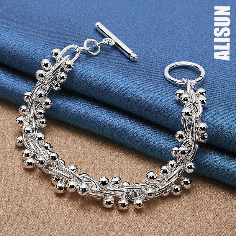 Smooth Grape Bead Bracelet 925 Sterling Silver Fashion Wedding Jewelry