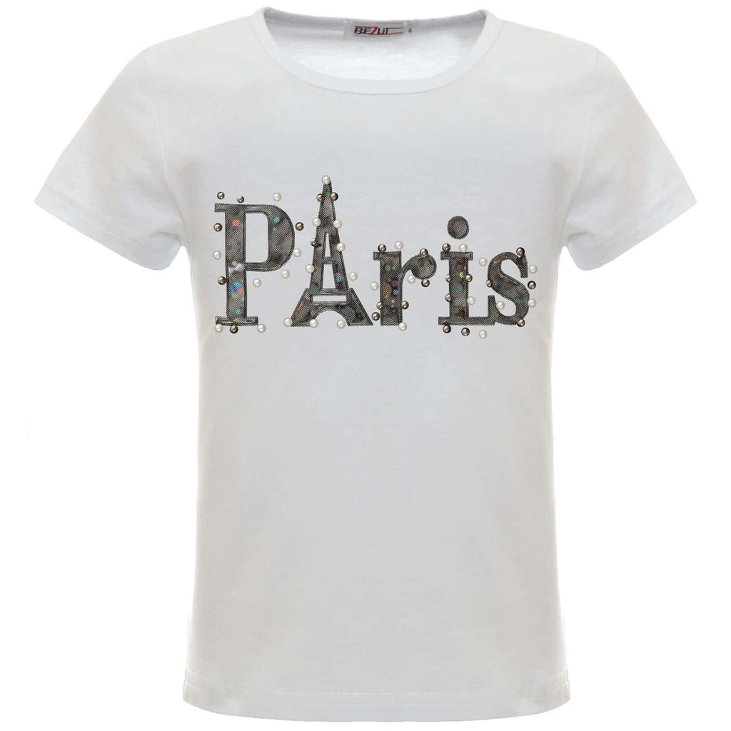 Футболка для девочек с искусственным жемчугом и голограммой