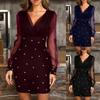Women Fashion Point Print Mesh Sexy Retro Elegant V-neck Party Club Dress