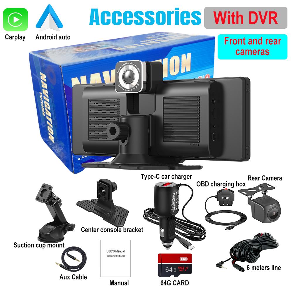 10,26-дюймовый видеорегистратор DVR Car Carplay android auto беспроводной видеорегистратор с двумя объективами BT FM AUX 64G OBD мониторинг парковки