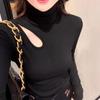Элегантный двусторонний топ с вырезами и высоким воротником, облегающий, с длинным рукавом, для женщин, большого размера, издание Осень/Зима 2025