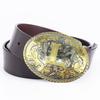 Whole Cowhide Retro Men's Belt Letter L Gold and Silver Two-color Oval Buckle Belt Men