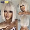Синтетические парики боб с челкой Короткие прямые Светло-русый Бежевый Парики из натуральных волос для женщин На каждый день Косплей Термостойкие