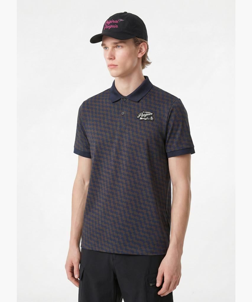 Penggwinbaimeonsingweeo Men'S Ripple Pattern Short Sleeve Collared T-Shirt Dark Navy Mr221Pts43