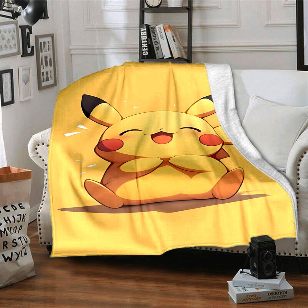 1pc Pikachu, Cute blanket Lightweight Flannel Throw for Sofa Bed Travel Camping Livingroom Office Couch Chair