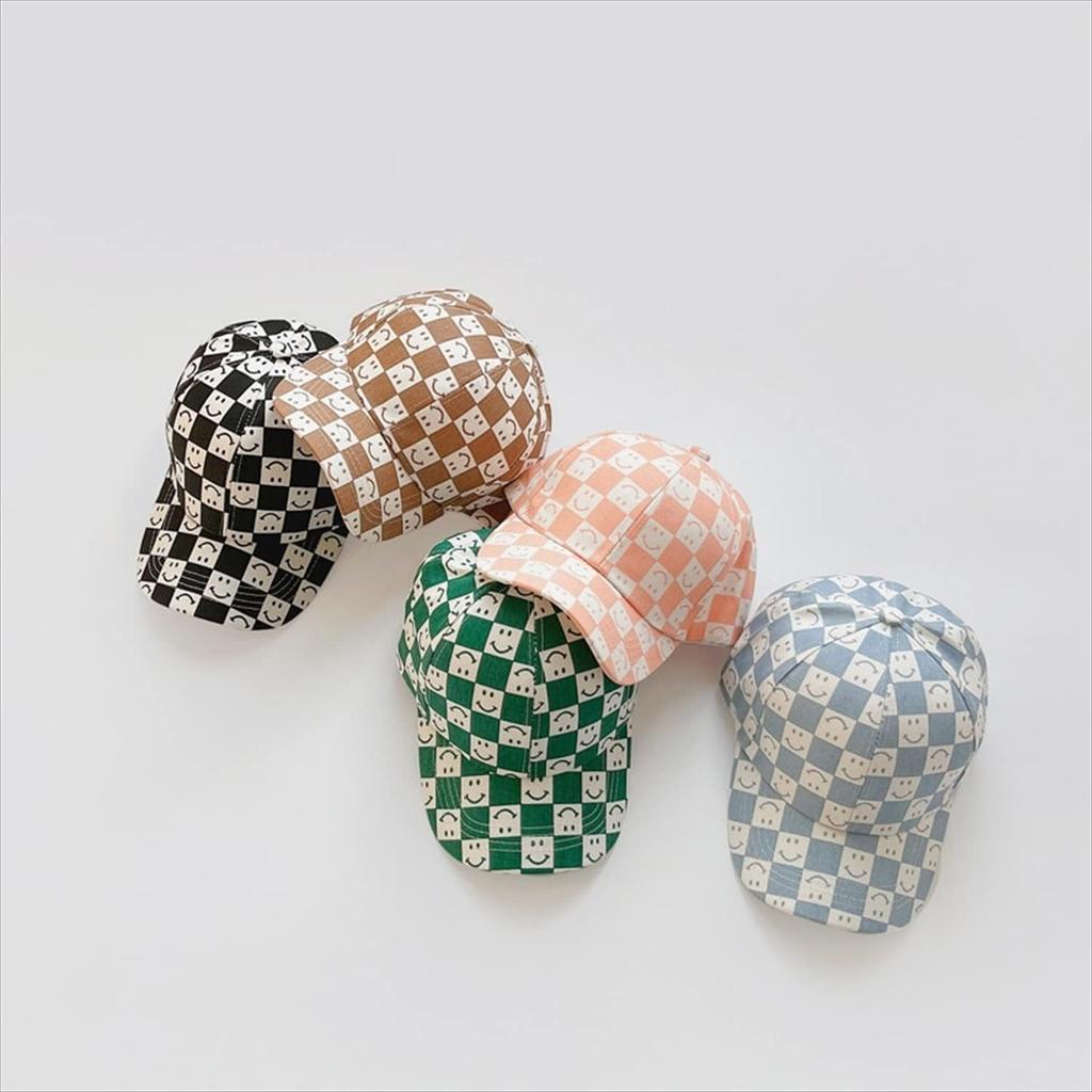 Misia Luxury Unisex Baseball Cap with Smile Pattern Checkered Design for Sizes Sky for Boys and Girls Kids' Spring/Summer, 52-54cm [26219-26223] Blue,