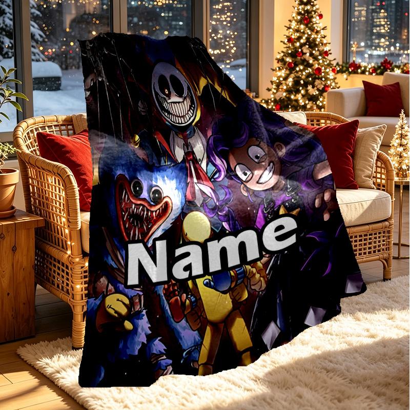 Custom Name Personalized Huggy Wuggy Print Blanket, Home Decor, Bedroom, Sofa, Camping, Couch, Gifts for Birthday ChristmasEnthusiasts