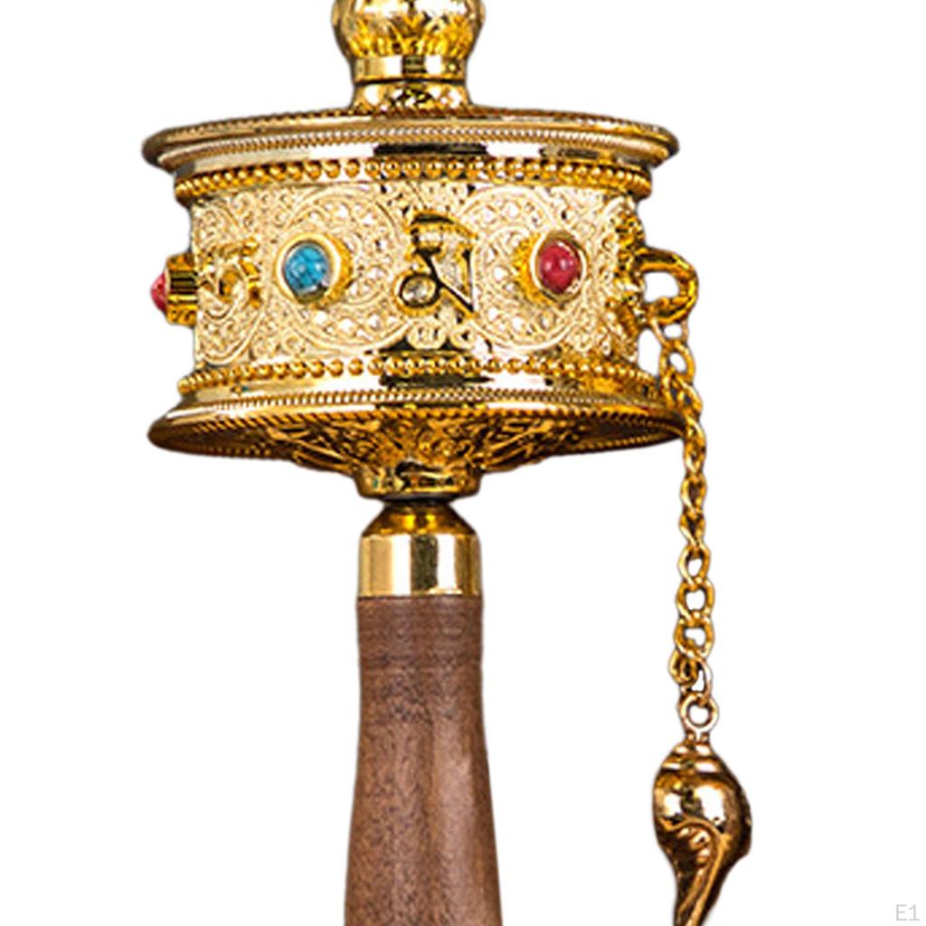 Ручное молитвенное колесо с деревянной ручкой, буддийское украшение с высокой детализацией, длина 30 см, для домашних алтарей