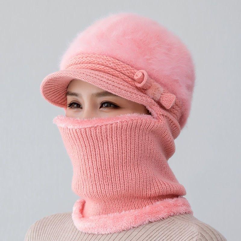 Новая осенне-зимняя вязаная шапка для мам, утолщенная и бархатная теплая хлопковая шапка с шарфом