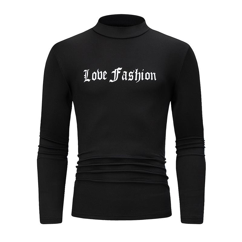 Men's Mock Turtleneck Shirt Autumn Winter Warm Long Sleeve Tee Casual Letter Print Top