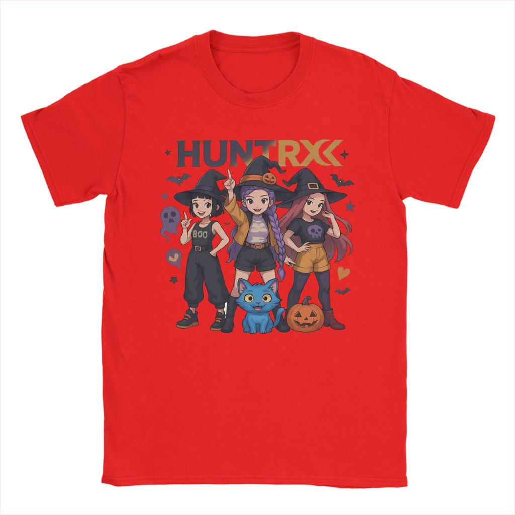 Spooky Hunterx Halloween Kpop Demon Hunters Huntrix Girl And Tiger T Shirt for Men Cotton Humorous T-Shirt Round Neck Tee Shirt
