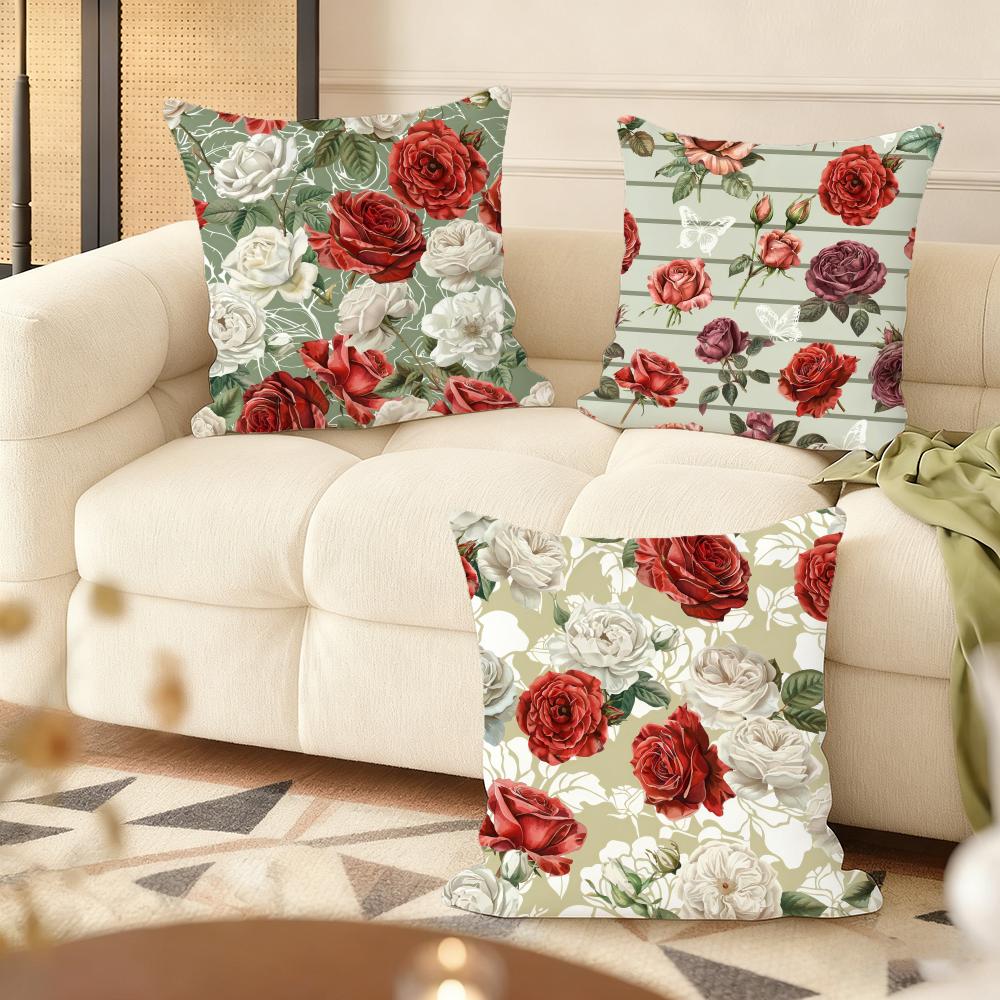Classic Roses Flowers Cushion Cover Natural Linen Organic Fabric DoubleSided Printing Couch Pillow Covers Home Decor