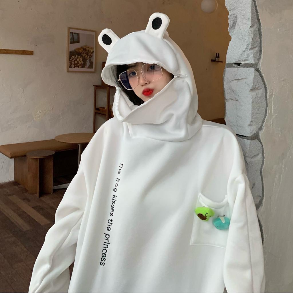 Осенне-зимние пары модный свитер с капюшоном в виде лягушки из утолщенного бархата