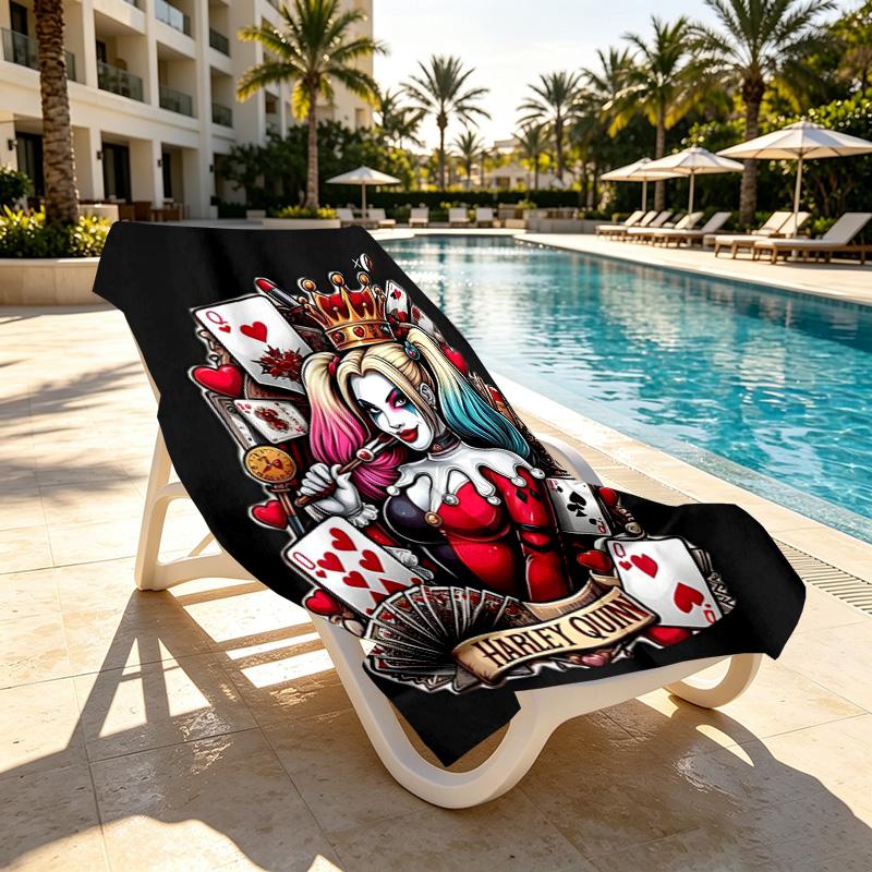 Harley Quinn Joker Print Beach Towel Design, Soft, Lightweight. for Home Bathroom, Spa, Pool, Yoga, Surfing, Camping, Gift for Family, Friend