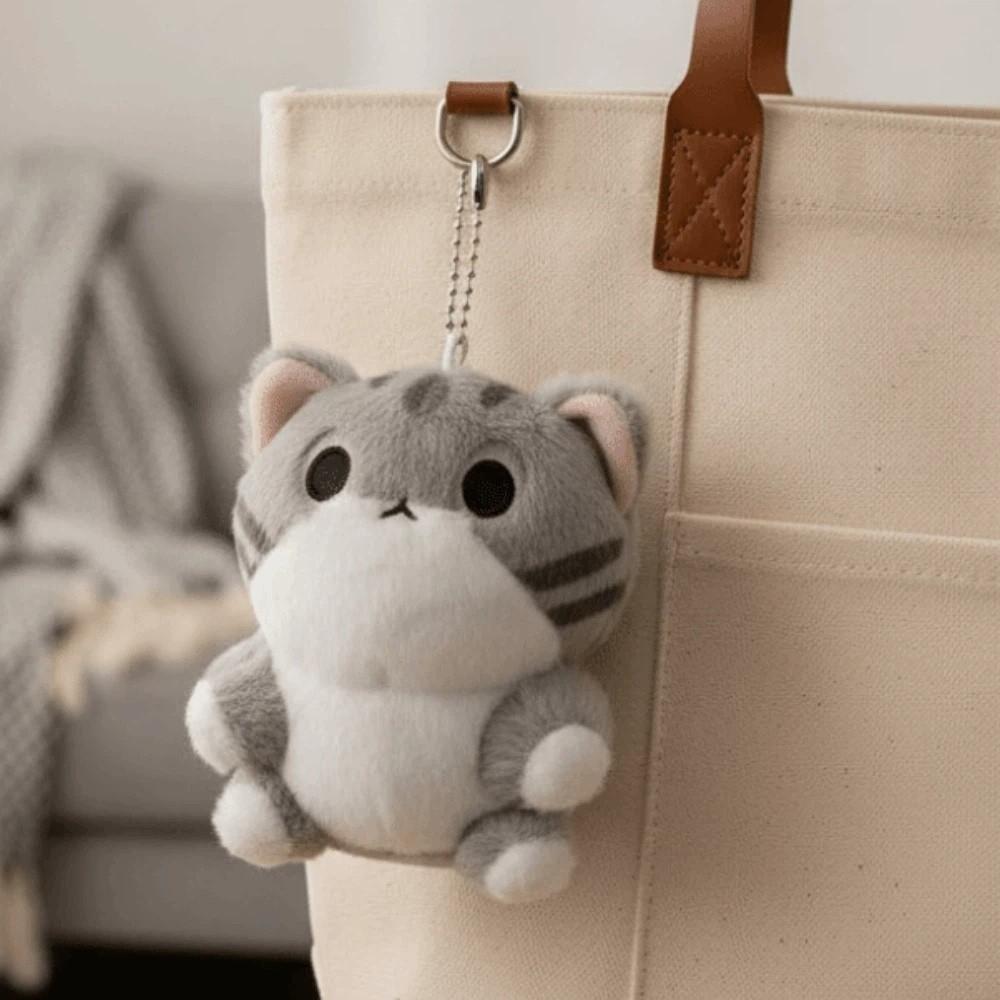 Soft Grey Cat Key Chain Cartoon Cute Pet Pendant Bag Charm Plush Doll Key Ring  Girls