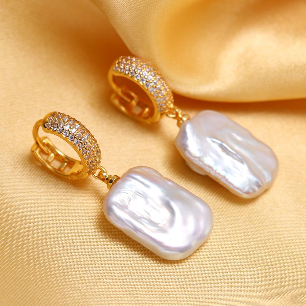 Серьги SENIKO с натуральным пресноводным большим жемчугом в стиле барокко, модные серьги-капли с кубическим цирконием и жемчугом для женщин, вечерние ювелирные изделия