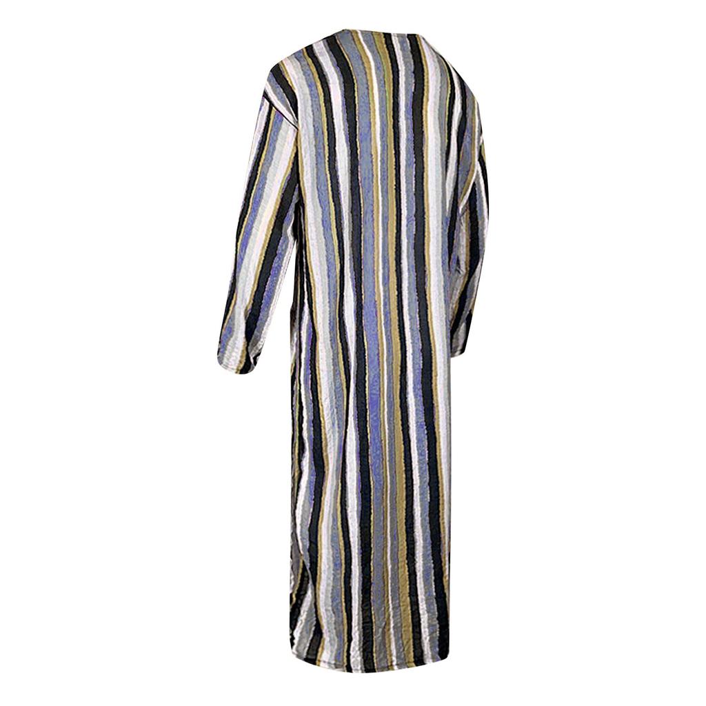 Летняя мужская мусульманская одежда, свободный халат, полосатая рубашка на пуговицах