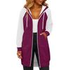 Women's Fashionable Color Blocked Long Sleeved Drawstring Hooded Zipper Pocket Long Casual Sweatshirt Jacket