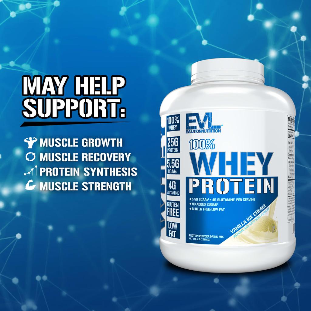 EVLution Nutrition, 100% Whey Protein, Vanilla Ice Cream Flavor, 5 lb (2.268 kg)