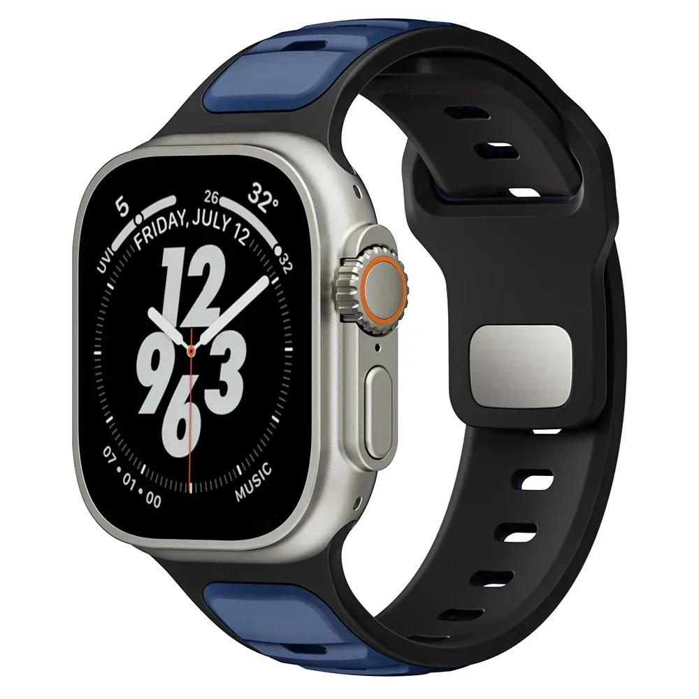 Силиконовый ремешок для Apple Watch 49 мм 46 мм 45 мм 44 мм 42 мм 41 мм 40 мм, мужской спортивный ремешок для iWatch Series 10 9 8 7 6 5 4 Se Ultra 1 2
