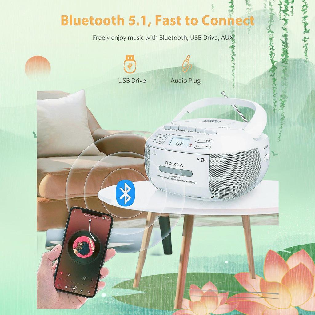 Портативный CD Bluetooth-динамик Boombox с FM-проигрывателем CD-плеером для студентов, обучающим на U-диске, MP3-стереоплеером