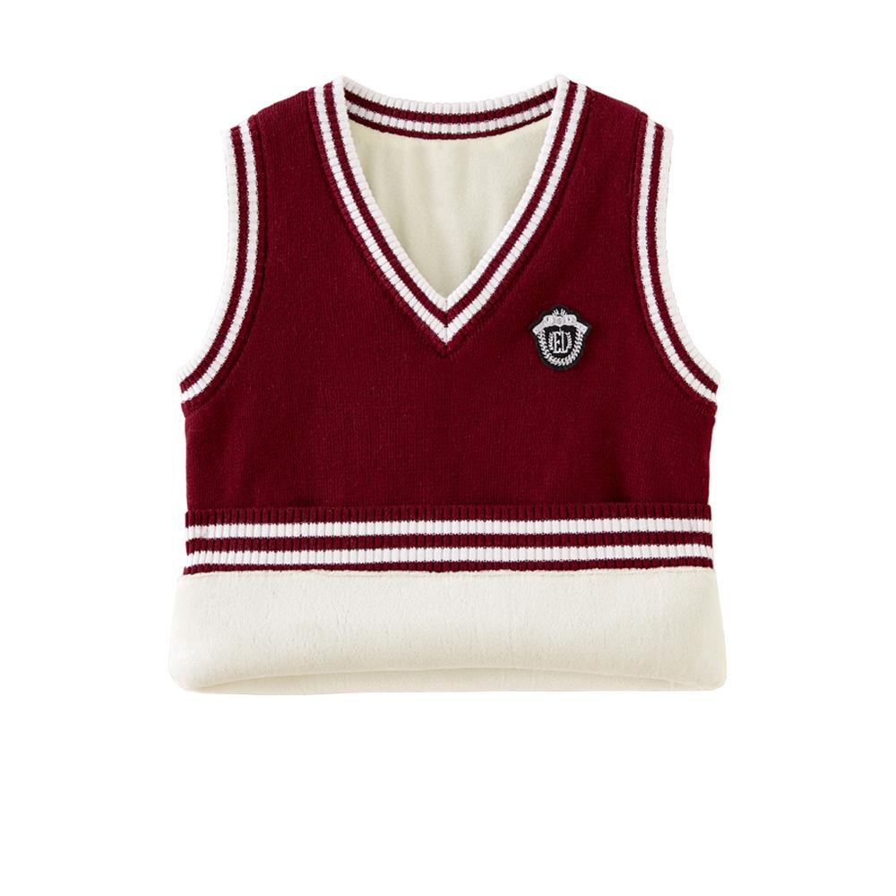 V-neck Contrast Wool Vest Boys Knitted Vest Sweater Girls School Uniform Kindergarten Uniform