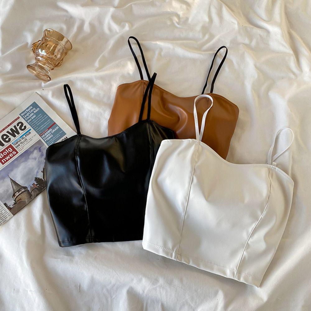Женский топ-бюстгальтер из ПУ Camisoles Bralette Тонкая бретелька Бюстгальтер Соблазнительный и невинный Топ-майка Девочки