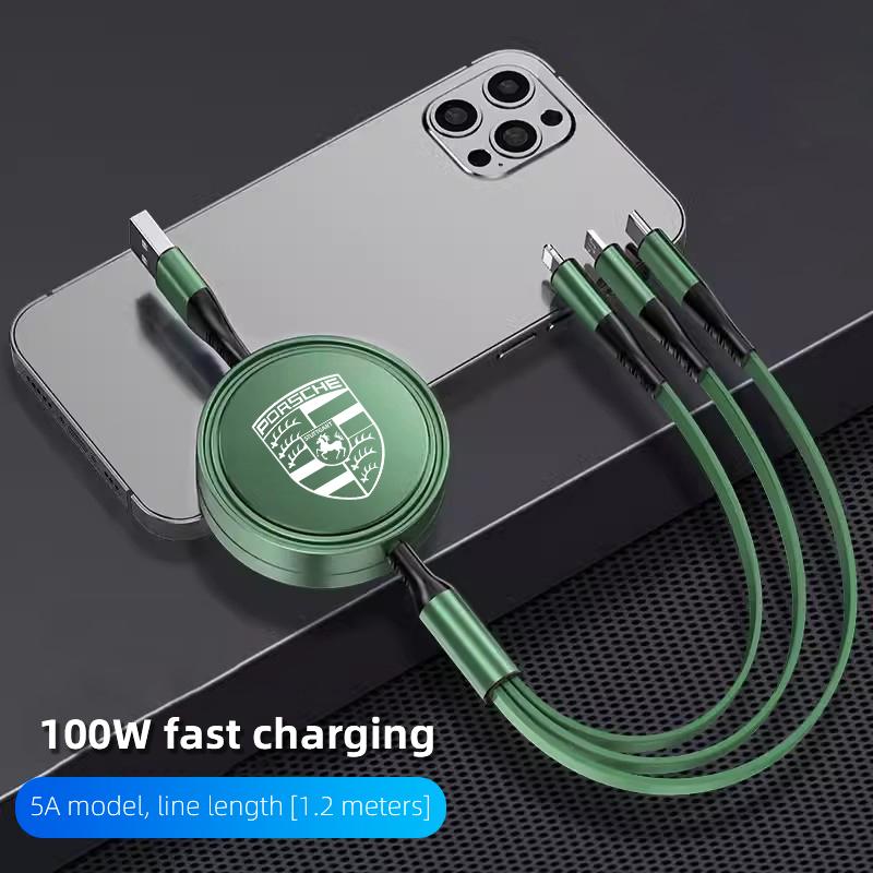 100 Вт USB на Type-C Micro Lightning 3-в-1 Быстрое зарядное устройство Зарядный кабель Для Porsche Cayenne Panamera Macan 911