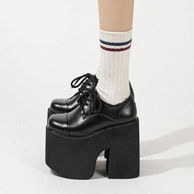Женские туфли-лодочки на массивном каблуке, элегантные оксфордские туфли-лодочки на шнуровке на платформе для женщин, увеличивающая рост, дизайнерская обувь для вечеринки, косплея