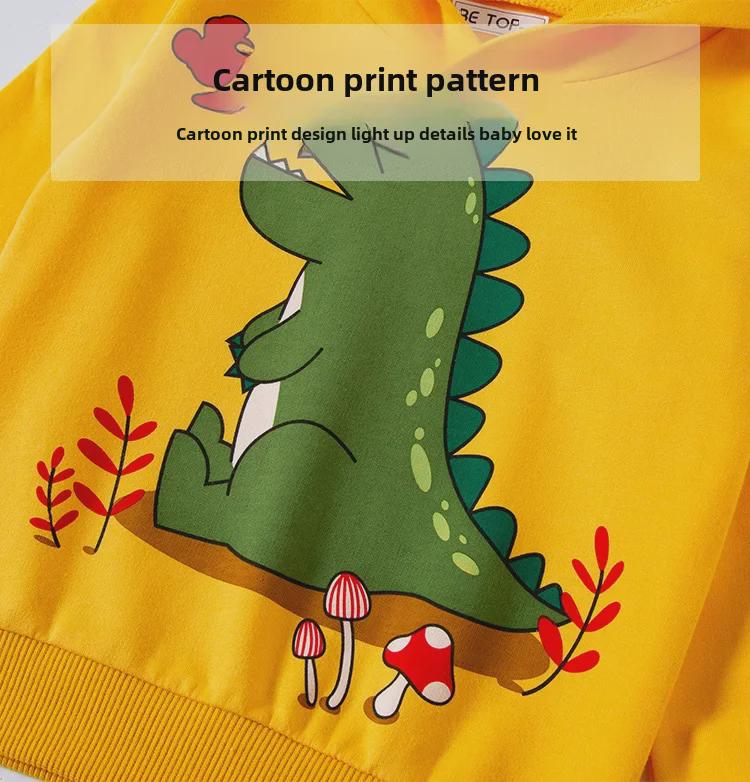 Детский осенний свитер с капюшоном из хлопка с динозавром 2025 года: Модный мультяшный дизайн для мальчиков