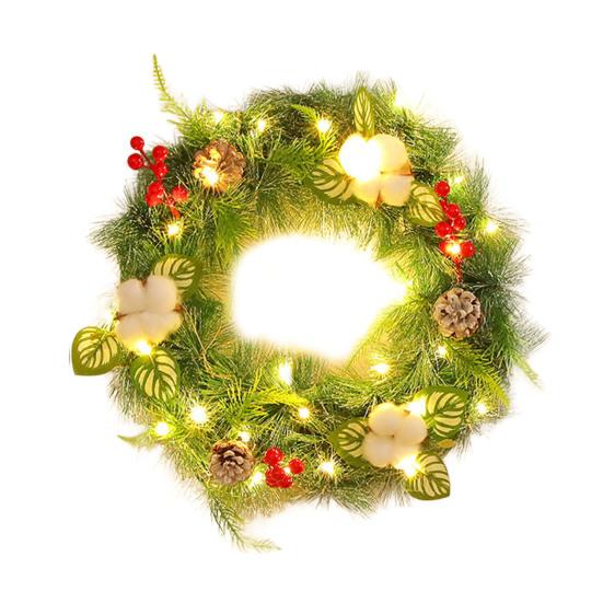 Pre-Lit Christmas Wreath for Front Door 12 Inches LED Lighted Artificial Christmas Wreath with Pine Cones Berries for Indoor Outdoor Decor