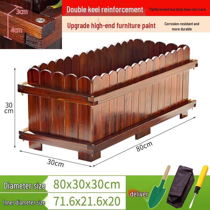 Outdoor Rectangular Wooden Flower Box and Vegetable Planter