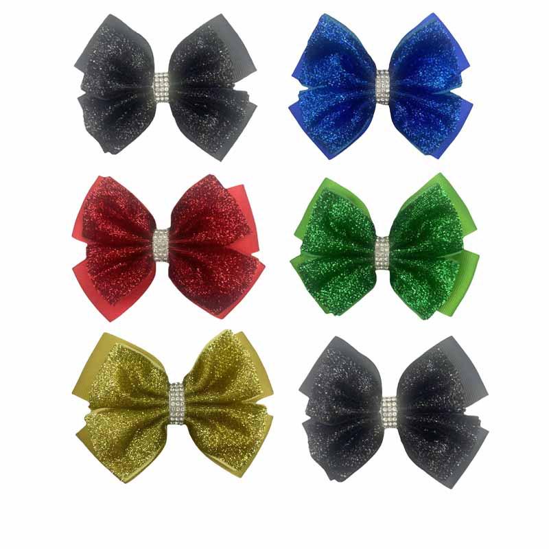 European Style Kids Sequin Bow Hair Clip with Rhinestones - Shiny Double Layer Accessory
