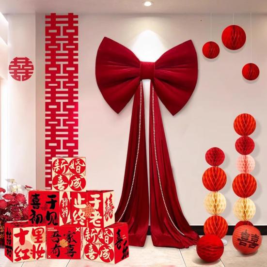 Очень большой бант из красного бархата Красная бархатная бабочка Рождественское украшение с золотой металлической нитью Гирлянда на елку Праздничный декор