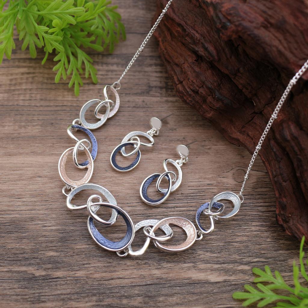 Новый цветной масляный полый геометрический набор сережек-гвоздиков и ожерелья, женская мода, высокое чувство, необычное ожерелье