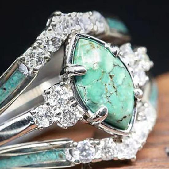 Женское кольцо, винтажное сломанное кольцо из искусственной бирюзы, роскошный индивидуальный подарок, инкрустированное стразами кольцо на палец, ювелирные изделия