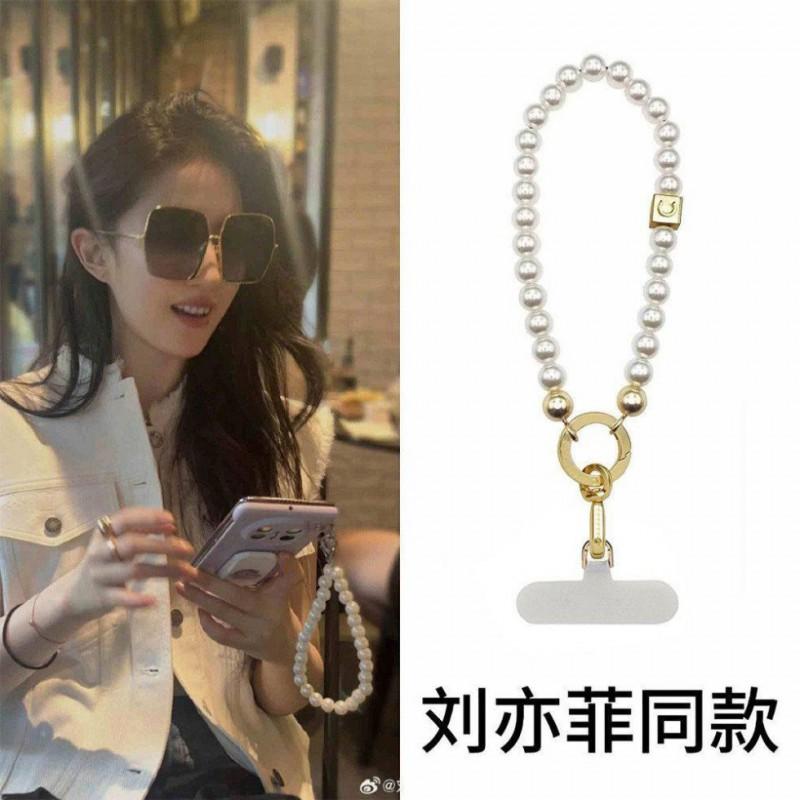 White Heart Phone Lanyard With Pearl Charm Anti-Lost Strap Smartphone Womens Fashion Accessory