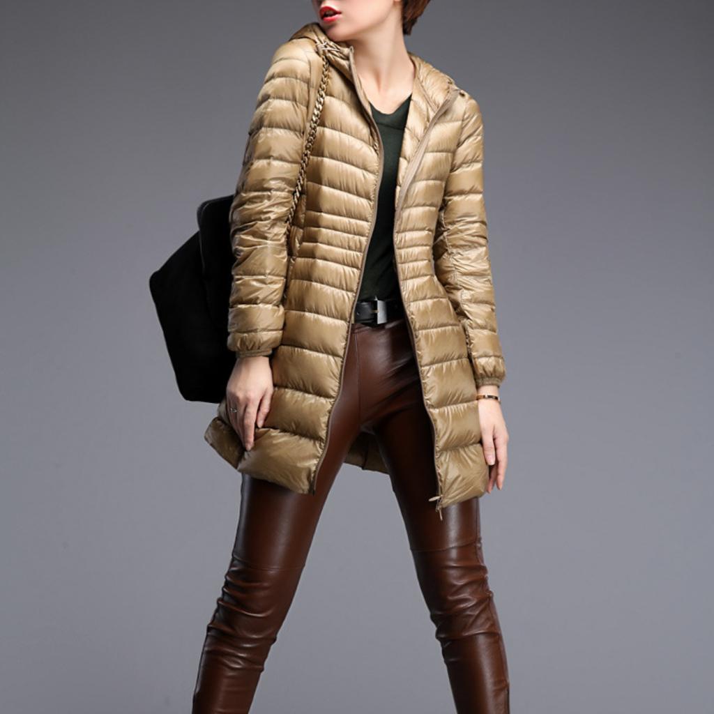 Spring and Autumn Hooded Down Jacket Plus Size Thin Slim Fit Mid-length Women's Jacket S-7XL Women