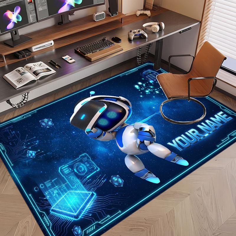 Custom Name Text Crystal Velvet Rug,Astro Bot Soft Plush Decorative Non Slip Floor Carpet