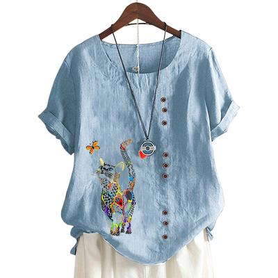 Модный женский топ с круглым вырезом и короткими рукавами с цветочным принтом в 11 цветах